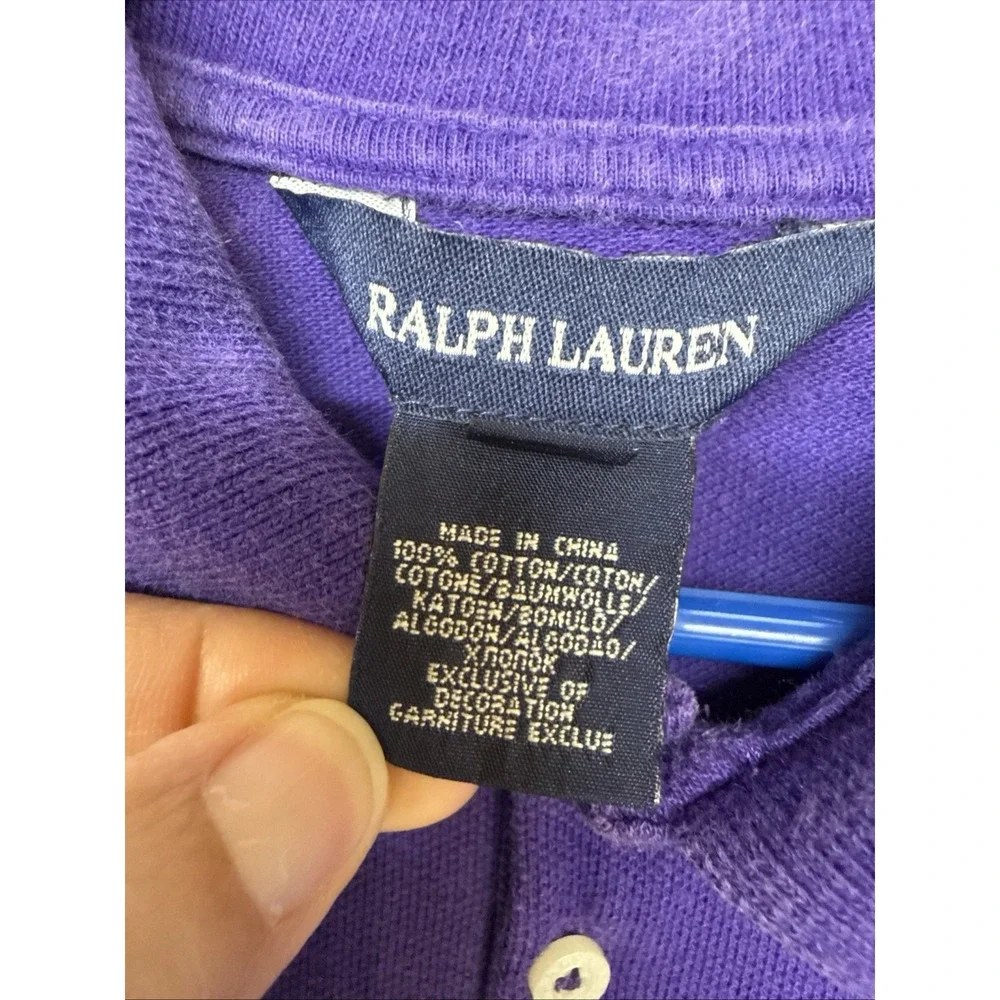 Ralph Lauren Girls Purple Long Sleeve Polo Dress Sz 5 Tiered Ruffle Hem Cotton
